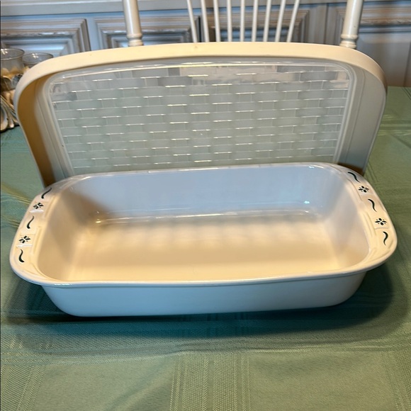 EUC 9x13” Lasagna Dish w/ Cover Lid Longaberger Pottery Woven HTF Heritage Green